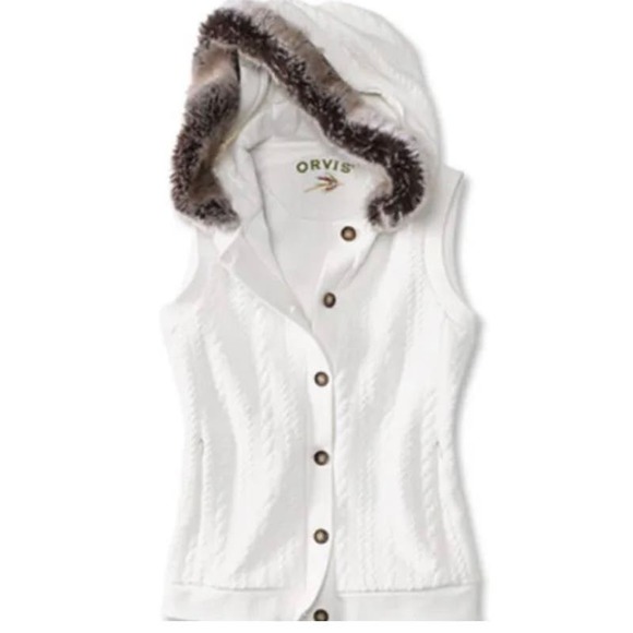 Orvis Best-Selling Cable Knit Hooded Vest Sweater- Preowned Size Medium WC47 - Picture 1 of 5
